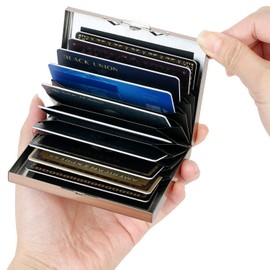 BONSYL® Stainless Steel Credit Card Holder Wallet, RFID Blocking Slim Metal Credit Cards Case Holds 10 Cards for Ladies and Men. (10 Slots-Rose Gold)