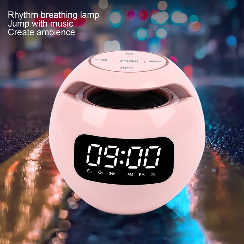 Bluetooth Clock Speaker Round Small Support Memory Card Wireless Alarm