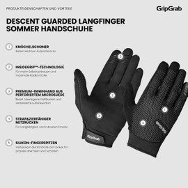 GripGrab Descent Guarded MTB Downhill Gloves with Ankle Protection Protectors Long Finger Summer Mountain Bike Gloves