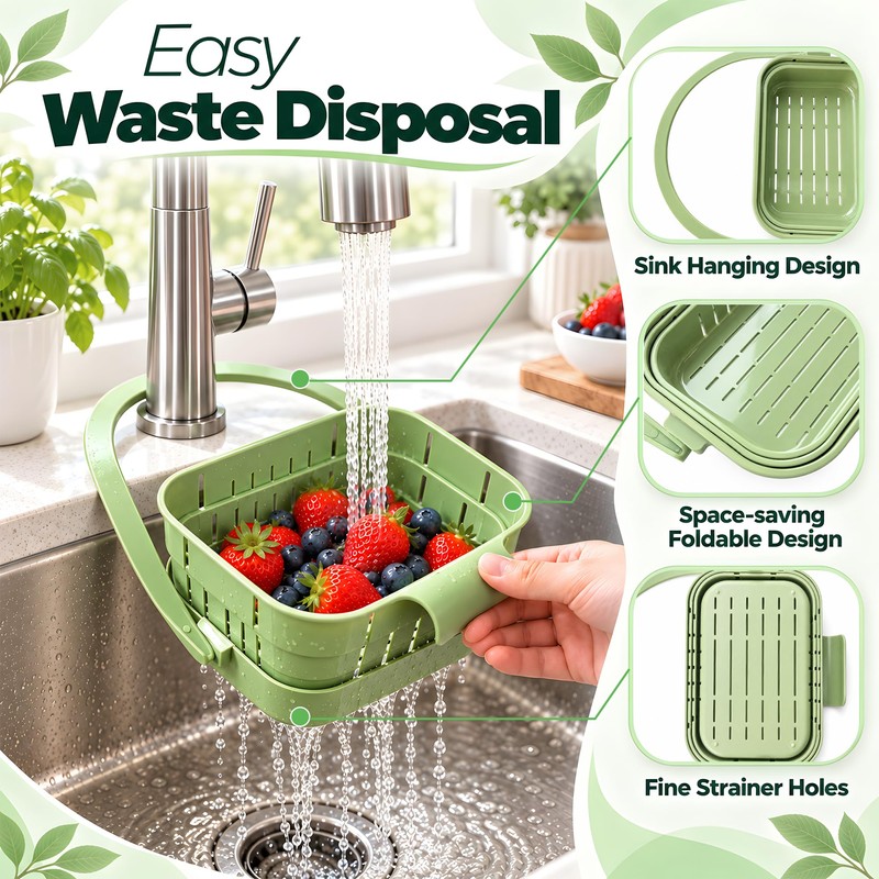 Foldable Hanging Sink Drain Basket Collapsible Kitchen Faucet Food Strainer
