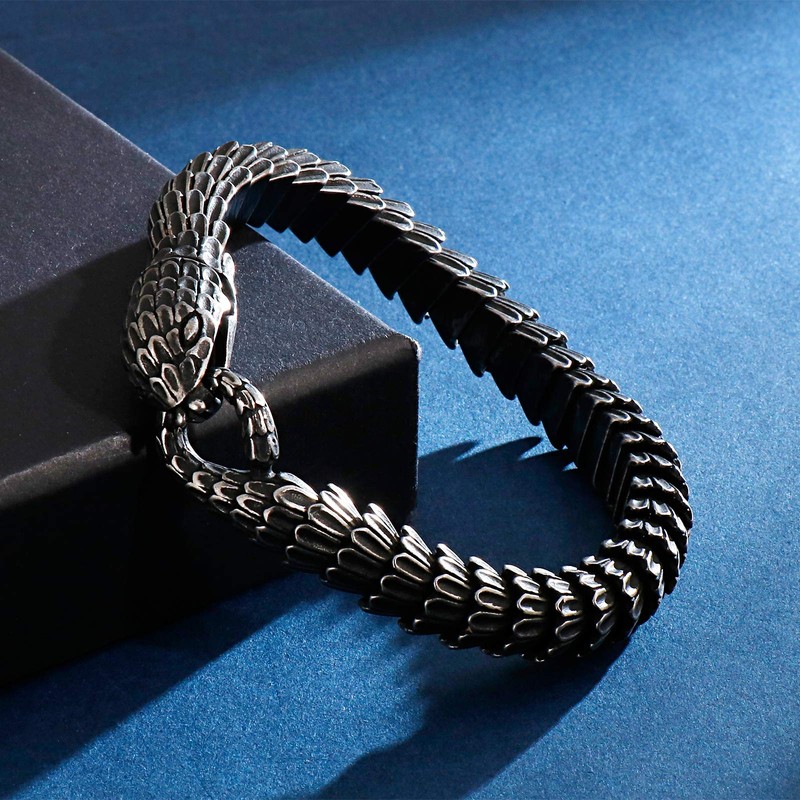 Klapgo Men's Gift Black Snake Link Chain Design Stainless Steel