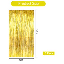 TONIFUL 2 Pack Gold Foil Fringe Curtains Tinsel Metallic Streamer Curtains for Photo Props Background Birthday Christmas Photo Backdrop Wedding Bridal Shower Party Decorations(3.28 ft x 6.56 ft)