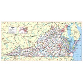 Cool Owl Maps Virginia State Wall Map Poster Large Print Rolled 36"Wx18"H - Laminated