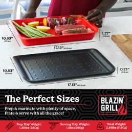 BLAZIN' GRILL Prep and Serve Trays | Set of 2 Stackable, Melamine Trays | Serving Tray & Marinating Tray | Serving Platter for Plating Food & BBQ Prep Tub for Marinating Meats | Grill Accessories |