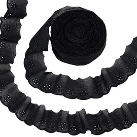 FINGERINSPIRE 15 Yards Cotton Lace Trim 1-5/8 inch Black Cotton Eyelet Lace Ribbon Floral Embroidery Ruffle Lace Trim Wavy Edge Floral Cotton Lace Ribbon for Sewing Dresses Clothes Bag Pets Clothes