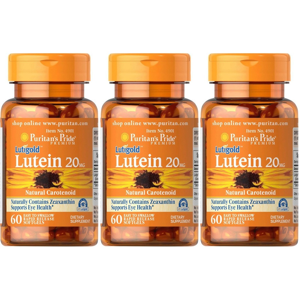 Puritan's Pride 3-Pack of Lutigold Lutein 20mg 60 Softgels (180 Total)