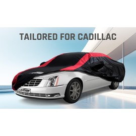 Car Cover Waterproof All Weather with Red Strip Design, Custom Fit for DTS(2006–2011), XTS(2013-2019), CT6(2016-2020), DTS Accessory with Door Zipper & Windproof Straps