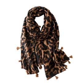 Women Soft Long Neck Scarf - Ladies Fashion Leopard Animal Pattern Shawl Evening Party Stylish Accessories with Tassel(Style B/Brown)