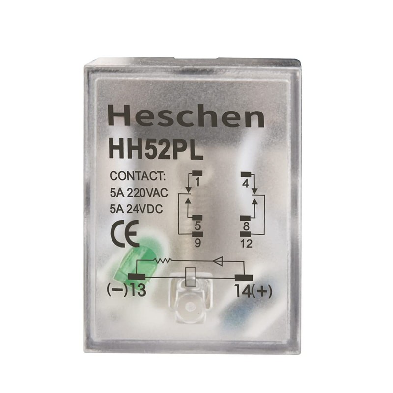 Heschen Gereral Purpose Relay, HH52P, 12VDC Coil, 5A 220VAC/24VDC, DPDT,