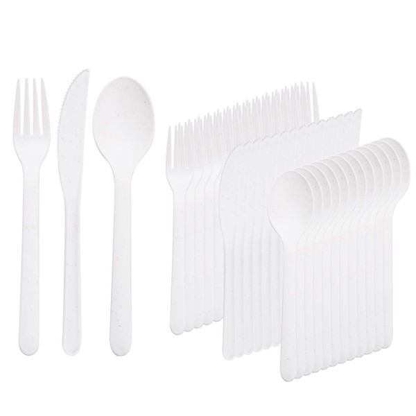 Supernal 180pcs Plastic Silverware Heavy Duty Matt White Plastic Silverware