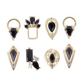 Gatuida 8Pcs Black Zircon Nail Art Stones Flat Back Charms for DIY Fingernail Decor Easy Application Gems for Manicure Projects Random Styles for Creative Nail Designs