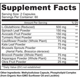 Liposomal Glutathione Supplement 500mg - Pure L Glutathione (GSH) Reduced - Active Form, Made with Organic Whole Food, Non GMO Phospholipid Complex - Antioxidant - 120 Count