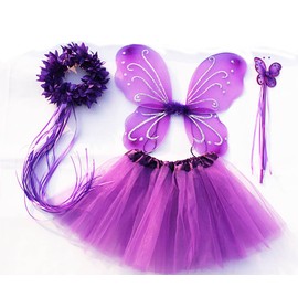 Tante Tina Tante Tina Schmetterling Kostüm Mädchen - 4-teiliges Mädchen Kostüm Schmetterling mit Tüllrock , Flügel , Zauberstab und Haarkranz - Lila - geeignet für Kinder von 2 bis 8 Jahren