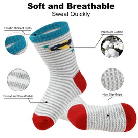 Yafane Baby Socks for Boys with ABS Grip Sole, Non-Slip Baby Socks / Toddler Socks, 12 Pairs - grey