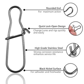 Fishing Swivel Duo-Lock Snaps Fishing Lure Hooks Connector Stainless Steels Fishing Nice Snaps 25LB-200LB Fishing Gear Accessories Size #0~#8,100pcs/200pcs(Size 0#-100pcs)