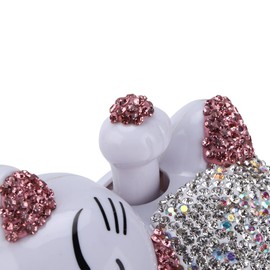 Cute Lucky Cat Car Decorations White Crystal Car Decor Car Accessories Fortune Lucky Cat Car Interior Decoration Bling Rhinestone Center Console Dashboard Ornament()