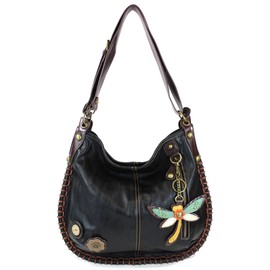 CHALA Handbag Charming Black Cross-body or Shoulder Convertible Large Tote Bag - BLACK (Dragonfly)