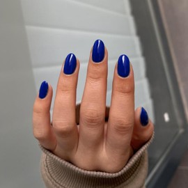 Royal Blue False Nails Short Oval, SXVME Simple Acrylic Press on Nails Short, Blue Fake Nails Short, Natural Glue on Nails Short Almond, Solid Gel Full Cover Stick On Nails For Women Daily Wear