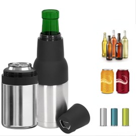 Beer Bottle and Can Cooler,Can Beer Bottle Insulators Holder,Vacuum Double Wall Stainless Steel Can Insulation and Cold Storage Tank with Bottle Opener(silver)