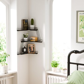 WOPITMER Fire Escape Wall Shelf - Modern City Style 3-Tier Corner Wall Shelves, Easy to Install Metal Ladder Shelf for Figures, New York Decorative Shelves for Bathroom, Living Room & Home Decor,Black