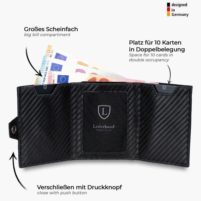 Lederhand Neo Wallet, carbon, Mini coin compartment