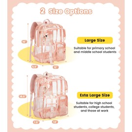 Vorspack - Mochila transparente para la escuela, resistente para niñas y niños, mochilas transparentes grandes para el trabajo, la universidad, viajes, Rosado, Large, Transparente