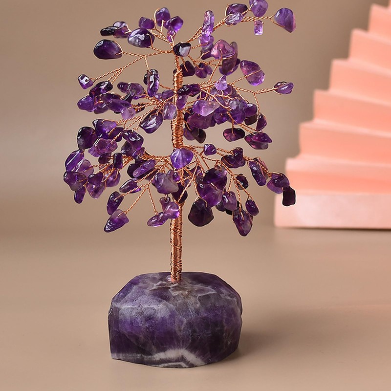 Amethyst Crystal Tree Crystals Gemstone Tree Life Stone Base Copper
