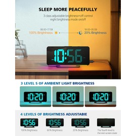 YRYG YRYG Alarm Clocks for Bedrooms, Large Digital LED Display with 10 Color Night Light, 2 USB Ports, Dimmer, Dual Alarm, Easy to Set for Kids Teens Boys Girls Seniors, LK0078