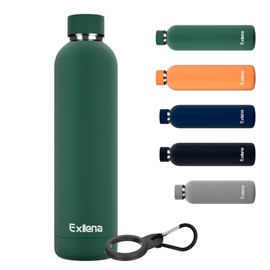 Exllena Insulated Water Bottles 1L with Water Bottle Buckle, Double Wall Stainless Steel Water Bottles 12 Hrs Hot/24 Hrs Cold, BPA Free for Gym, Camping, Hiking (Emerald Green)