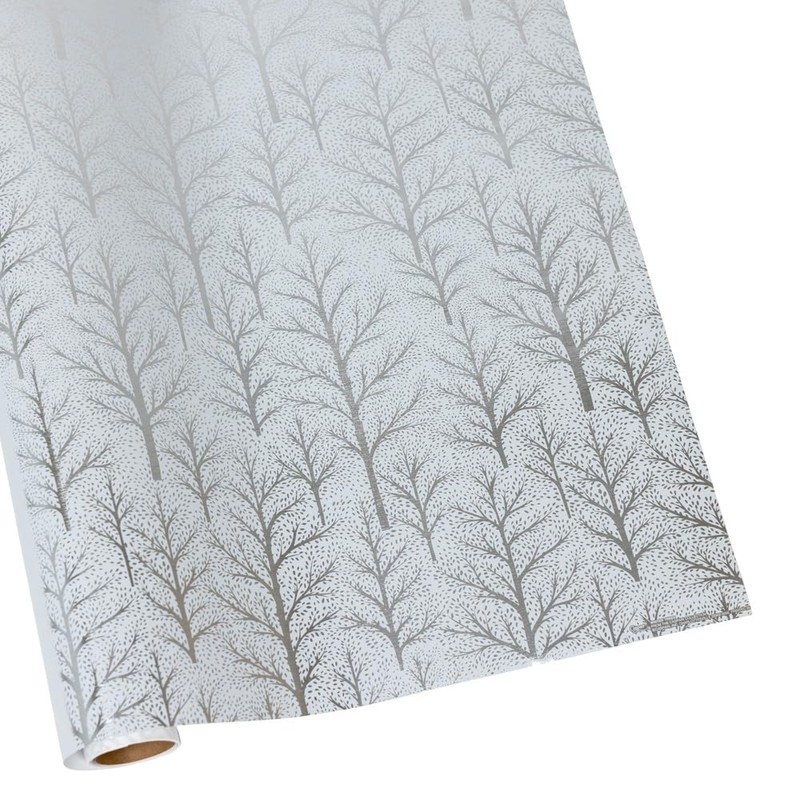 Caspari Winter Trees White & Silver Embossed Foil Gift Wrap