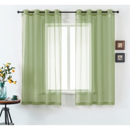 DUALIFE 54 Inch Length Sage Green Sheer Curtains for Kitchen Window 2 Panels Set Home Decoration Spring Window Treatments for Living Room Bathroom Dining Room St Patric Day Decor 52X54 Inhces Long