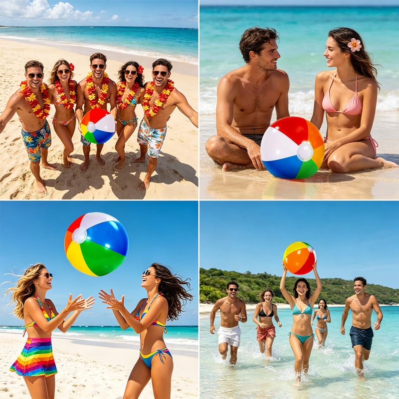 WSepascI Beach Balls, 3 Pack Rainbow Beach Ball, 20 Inch