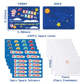 BeYumi 25 Sets Outer Space Fill in the Blank Thank You Cards with Envelopes Stickers 9 Planets Solar System Double-Sided Thank You Notes Greeting Cards for Kids Birthday Party Holiday Event Use