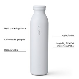 Vinsun Stainless Steel Drinking Bottle, 600 ml, White, Leak-Proof, Suitable for Carbonated Drinks, BPA-Free, Double-Walled Insulated, Lightweight Thermal Flask for Sports, School, Office, Travel