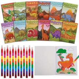 JWTRSVTY 24 Pieces Mini Dinosaur Colouring Books Set, Children's Dinosaur Colouring Books, Dinosaur Colouring Books, Party Bags, with 12 Dinosaur Animals Colouring Books and Stackable Colouring