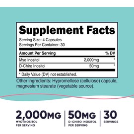 Nutricost Myo Inositol & D-Chiro Inositol for Women 2000mg, 120 Capsules, 2000mg Myo & 50mg D-Chiro Per Serving, 30 Servings, Vegetarian Friendly, Non-GMO & Gluten Free