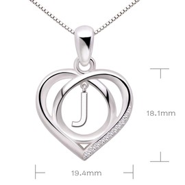 ALOV Jewelry Sterling Silver Initial Letter Alphabet Love Heart Cubic Zirconia Pendant Necklace (J)