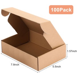 Qilery 100 Pcs Shipping Boxes Cardboard Gift Corrugated Cardboard Brown Boxes Mailer Packaging for Mailing Small Business Present (7.87 x 5.51 x 1.57 Inches)