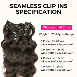 Clip in Hair Extensions 7pcs 70g Clip in Hair Extensions Human Hair Body Wave Hair Extensions Clip Ins for Women (1b#Natural black, 20Inch)