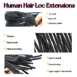 0.4cm Width 8 Inch 100% Human Hair Dreadlock Extensions for Men/Women/Kids, Full Hand-made Locs Extensions Human Hair Bundles(10 Strands,Natural Black)