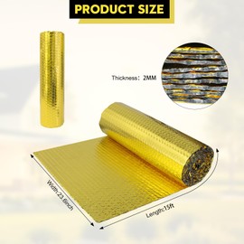 DGSL Reflective Bubble Insulation Roll, 23.6 in x 15 FT RV Window Insulation, Double Side Aluminum Foil Bubble Shield for Window, Garage Door, RV, Roof (Gold)