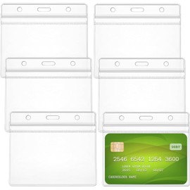 JUTOSU ID Card Holder, Employee ID Card Case, Card Protector, License Card, Student ID, Business Card, Exhibition, Events, Horizontal Type, Double-Sided, Name Badge Case, Neck Strap, Soft,