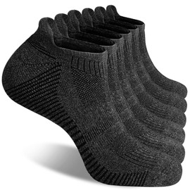 Men's Breathable Cotton Athletic Ankle Socks Moisture Wicking Low Cut Running Cushioned Tab Sports Short Thick Socks 6 Pairs (Gray-M)