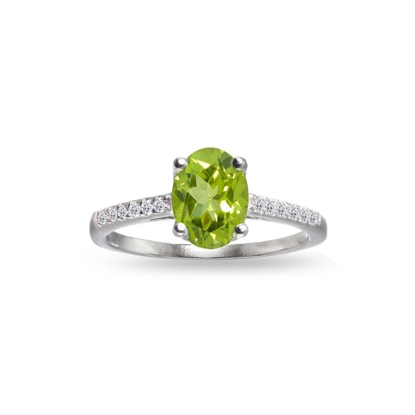 GemStar USA Sterling Silver Peridot and White Topaz Oval Crown