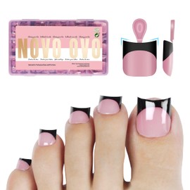 Short Toe Nail Tips Black French Tip Press on with Moon Curve, BERRY PINK Thick Sharp Square Toenail Extension, Soft Gel False Nail Kit, Need Builder Gel Top Coat, No Glue Included x15 Sizes 240 pcs