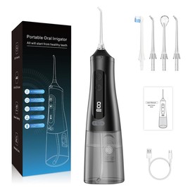 Electric Oral Irrigator-Flosser for Teeth Cleaning with 9 Flossing Modes, 4 Interchangeable Jet Tips, 360° Rotatable Nozzle, USB Cable Charger, and Double-Sealing Rings Cordless - Color: Nozzles/1set