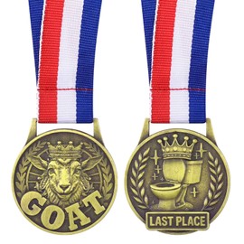 Kenning 2-Pack 2 in Award Medals with Ribbon Necklace First Place Champion Medal and Funny Last Place Toilet Seat Medal, Trophy Prize Gift for Sports, Tournaments, School, Office, Parties