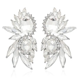 Canboer Vintage Silver Rhinestone Statement Earrings Retro Fancy Crystal Cluster Drop Dangle Earrings for Women Prom