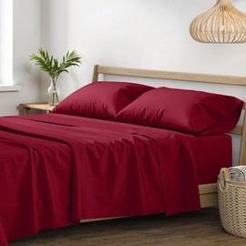 XOOX Linen 100% Egyptian Cotton Sheets California King Size - 1200 Thread Count Cal King Sheet Set Egyptian Cotton, 4 PC Luxury Bedsheet (Burgundy), Soft, Cooling, 17" Deep Pocket Bedsheet Set