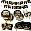 2025 Graduation Party Decorations Graduation Decoration 2025 Black Disposable Graduation